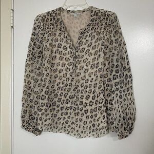 JOIE Tan leopard print v-neck chiffon silk blouse top size Small